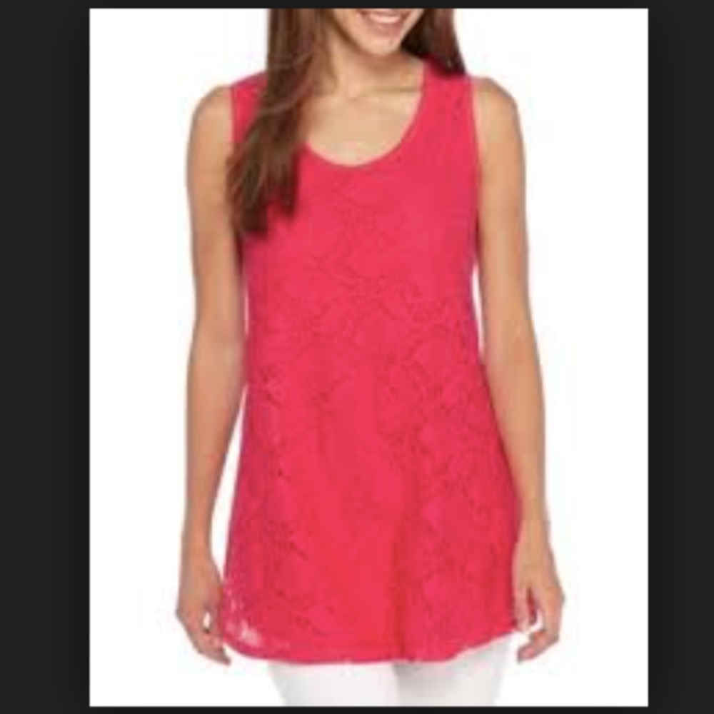 Cupio Coral Linen Knit Boho Sleeveless A-Line Top